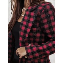 Femora Moda Kadın Uzun Kollu Yakalı Kare Desenli Ekoseli Düğmeli Ceket