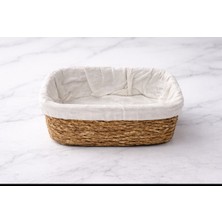 WoodBay Hasır Ekmek Sepeti - Bez Astarlı Mutfak Sepeti - 22X17 cm - Kare