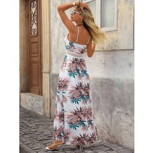 Femora Moda Kadın Ip Askılı V Yakalı Beli Dantelli Uzun Süprem Elbise