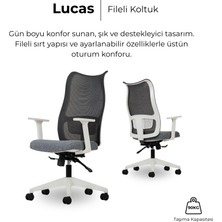 Sempre Lucas Çalışma Koltuğu, Gri Fileli Sırt ve Beyaz Gövde Ofis Sandalyesi,
