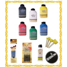 Artdeco Elit 500 ml Ana Renkler Akrilik Boya Fırça Spatula Vernik Karma Set