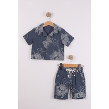 Joy Kids Erkek Çocuk Kabartma Baskılı %100 Cotton Müslin Takım (Antrasit)