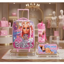 Ottonya Barbie Çekçekli Anaokulu Çantası Lisanslı Çelik Matara Hediyeli