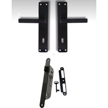 Efaks Lama Aynalı Oda Kapı Kolu ve Sesiz Gömme Kilit Siyah 1 Kapılık Takım Siyah Kapı Kilidi 40MM