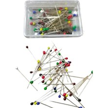 Calperia Renkli Başlıklı 50 Adet Toplu Iğne, Kutulu Eşarp Iğnesi