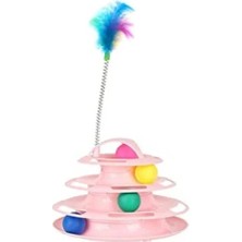 Calperia Tüylü Yuvarlak Kedi Oyuncağı - 4 Katlı, 24 x 13 Cm, Pembe