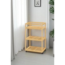 Calperia 3 Raflı Tekerlekli Bambu Sunum Servis Arabası