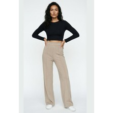 Greymoor Taş Modal Çımalı Bol Paça Yüksek Bel Yumuşak Dokulu Beli Lastikli Likralı Pantolon