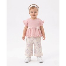 Ege Bebek Kız Bebek 1-2-3 Yaş Yazlık Çiçek Desenli, Bandanalı 3'lü Şık Müslin Takım, Bayramlık Müslin Takım