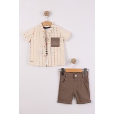 Joy Kids Erkek Bebek Vintage Keten Takım (6-24AY) (Bej-Kahve)