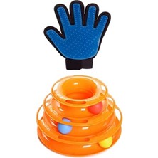 Calperia 3 Katlı Yuvarlak Kedi Oyuncağı ve Tüy Toplayıcı Eldiven Seti