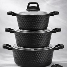 Lavonni OBSIDYEN 6 Parça Döküm Granit Tencere Seti - Siyah 16/18/20 Cm