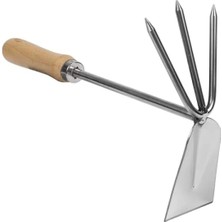 Calperia Ergonomik Dişbudak Saplı Paslanmaz Çelik 2'si 1 Arada Çapa ve Kültüvatör