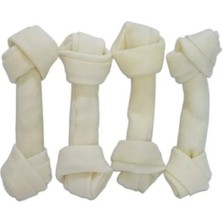 Calperia Doğal Beyaz Düğümlü Deri Kemik 4'lü Set (5-5,5”) - Diş Sağlığına Destek