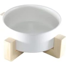 Calperia Ahşap Stand ve Seramik Kase ile Minimalist Kedi Mama/su Kabı Tekli (Beyaz)