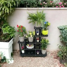 Calperia 6 Katlı Siyah Ahşap Bitki Standı, Kilitlenebilir Tekerlekler ile