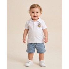 Ege Bebek Erkek Bebek Yazlık Kot Şortlu 6-9-12-18-24 Aylık Şık Baskılı Polo Yaka T-Shirtlü 2'li Takım