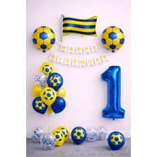 Patladı Gitti Sarı Lacivert Futbol Temalı 1 Yaş Doğum Günü Balon Seti