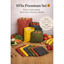 Home Doğal Balmumlu Gıda Saklama Kesesi, Streç Film Alternatifi 4'lü Kumaş Kese+ 6l'ı Balmumlu Bez Set