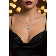 Nkie Jewels Gümüş Renk Ay Hilal Turkuaz Renk Model Sf Zincir Çelik Kolye -  3786