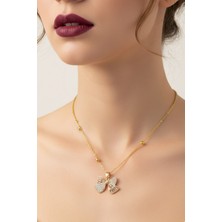 Nkie Jewels Altın Renk Beyaz Taş Baget Fiyonk Model Top Zincir Çelik Kolye- 3718