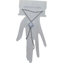Nkie Jewels Gümüş Renk Van Clef Çift Yönlü Önü Beyaz Araksı Siyah Çelik Şahmeran - 3516