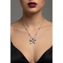 Nkie Jewels Gümüş Renk Fiyonk Baget Çelik Kolye - 3771