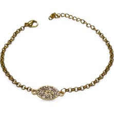 Nkie Jewels Altın Renk Mekik Beyaz Taşlı Model Doc Zincir Çelik Bileklik - 3676