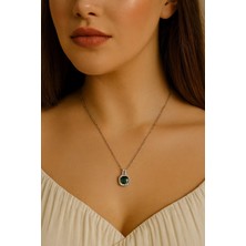 Nkie Jewels Gümüş Renk Kare Yeşil Taş Sf Zincir Çelik Kolye - 3660