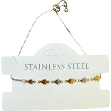 Nkie Jewels Altın Renk Kalp Sarı Beyaz Zincir Asansör Çelik Bileklik - 3586
