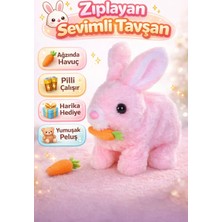 Elektronik Sesli Zıplayan Havuçlu Peluş Tavşan 18X17 cm Pembe