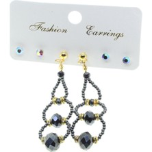 Nkie Jewels Altın Renk Kombin Üç Yuvarlaklı Hematit Boncuk Küpe - 2823