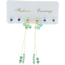 Nkie Jewels Altın Renk Kombin Turkuaz Boncuk Küpe - 2817