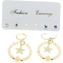 Nkie Jewels Altın Renk Yuvarlak Yıldız Kombin Somon Boncuk Küpe - 2864