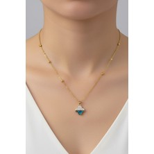 Nkie Jewels Altın Renk Van Cleef Yonca Taşlı Altı Sedef Model Top Zincir Çelik Kolye- 3705