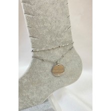 Nkie Jewels Gümüş Renk Pul Model Singapur ve Top Zincir Çelik Halhal - 3268