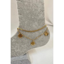 Nkie Jewels Altın Renk Gülen Surat Model Asansör ve Singapur Zincir Çelik Halhal - 3234