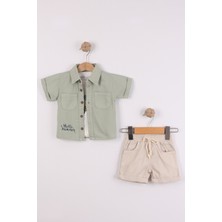 Joy Kids Erkek Bebek Premium Gömlekli Alt Üst Keten Takım %100 Pamuk (6-24AY) (Yeşil)