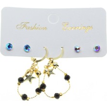 Nkie Jewels Altın Renk Yıldız Yuvarlak Kombin Siyah Boncuk Küpe - 2839