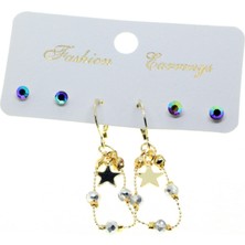 Nkie Jewels Altın Renk Yıldız Yuvarlak Kombin Gri Boncuk Küpe - 2836