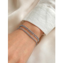 Nkie Jewels Gümüş Renk Unisex Şavin ve Burgu Kombin Bileklik -  2123
