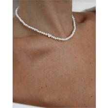 Nkie Jewels Gümüş Renk Kalpli Inci Kolye - 2110