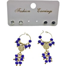 Nkie Jewels Altın Renk Mavi  Boncuk Şık Sallantılı El Işi Kombin Küpe - 2230