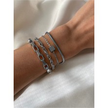 Nkie Jewels Gümüş Renk Küp Detaylı Dörtlü Kombin Bileklik