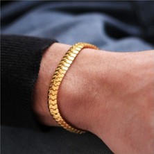 Nkie Jewels Erkek Gold Yassı Tırtıl Birbirine Geçmeli Model Künye Bileklik