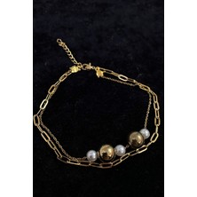 Nkie Jewels Altın Renk Inci Küre Model Sf ve Ezme Zincir Çelik Halhal - 3229