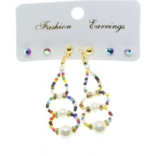 Nkie Jewels Altın Renk Kombin Üç Yuvarlaklı Asorti Boncuk Küpe - 2825