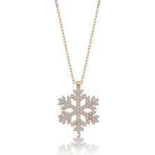 Nkie Jewels Altın Renk Kartanesi Kolye Zirkon Beyaz Taşlı Kar Tanesi Kolye 814
