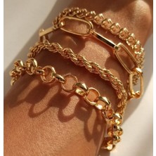 Nkie Jewels Kadın Altın Italyan Zincirli Burgulu Kombin Bileklik