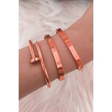 Nkie Jewels Rose Kaplama Kombin Çivi, Taşlı ve Taşsız Kelepçe Bileklik